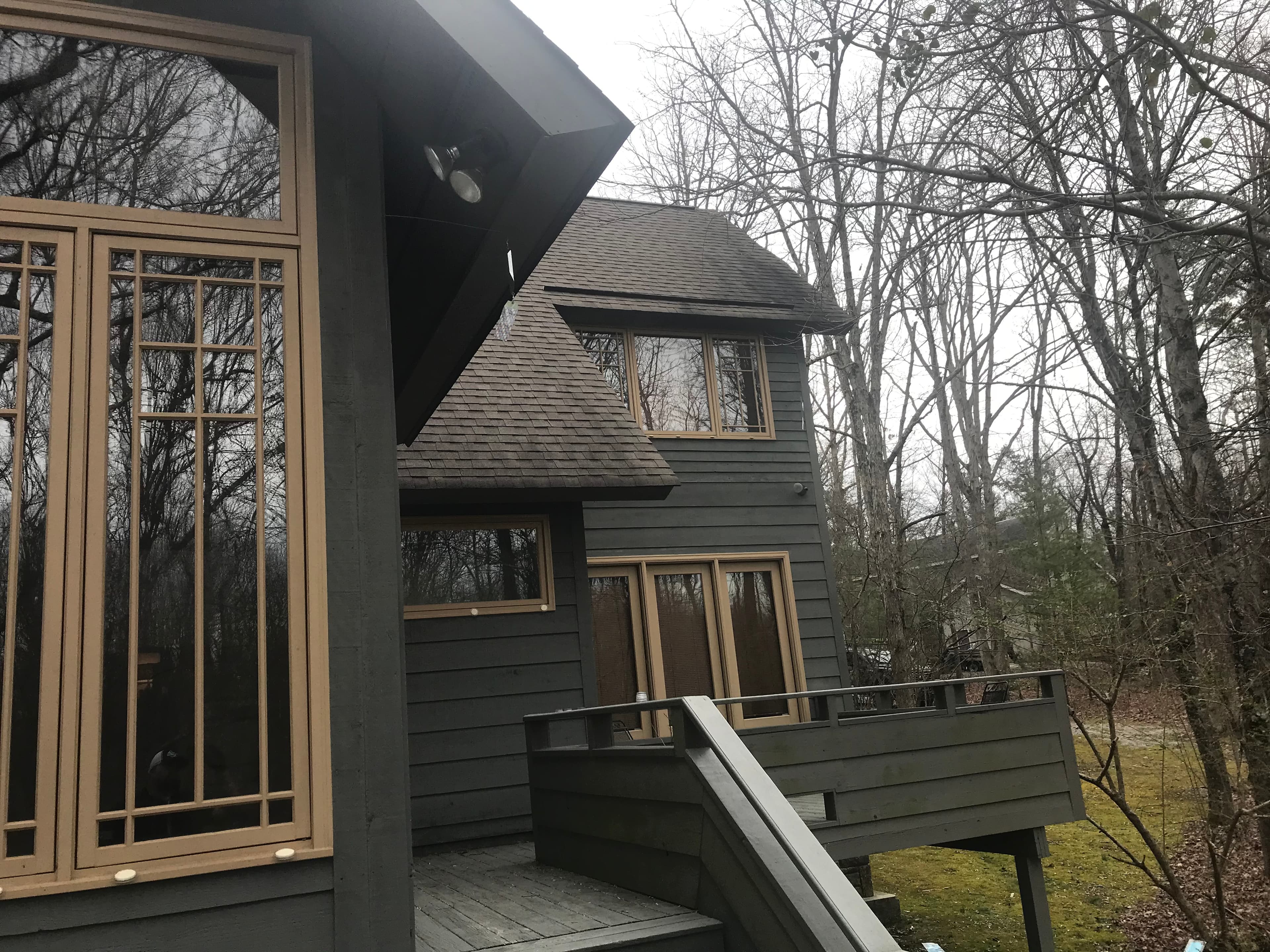 Modern home exterior with bird control systems